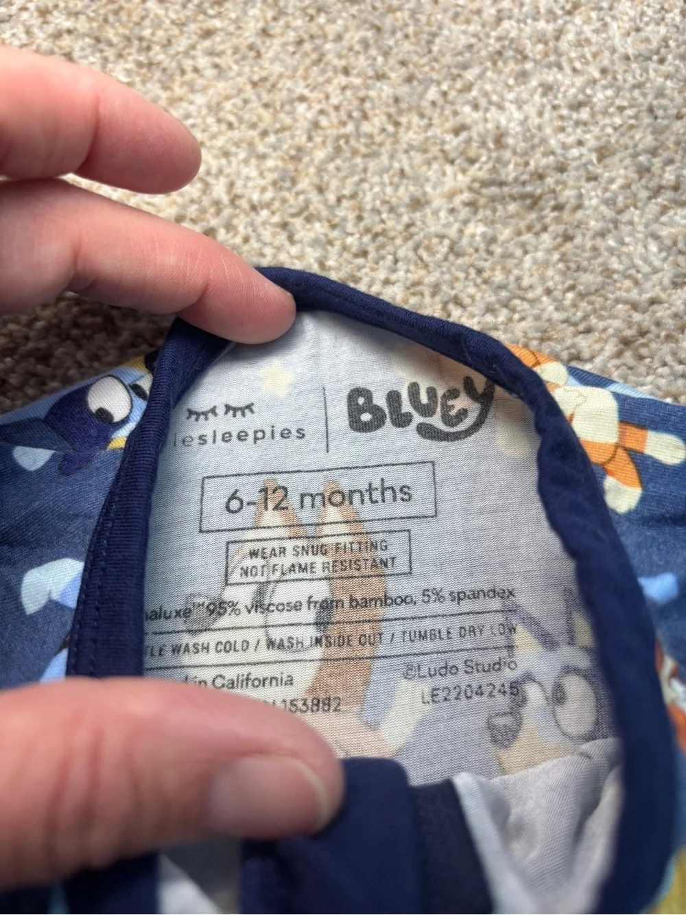 Little Sleepies Bluey Bamboo Zippy Pajamas One Piece Blue Size 6-12 months